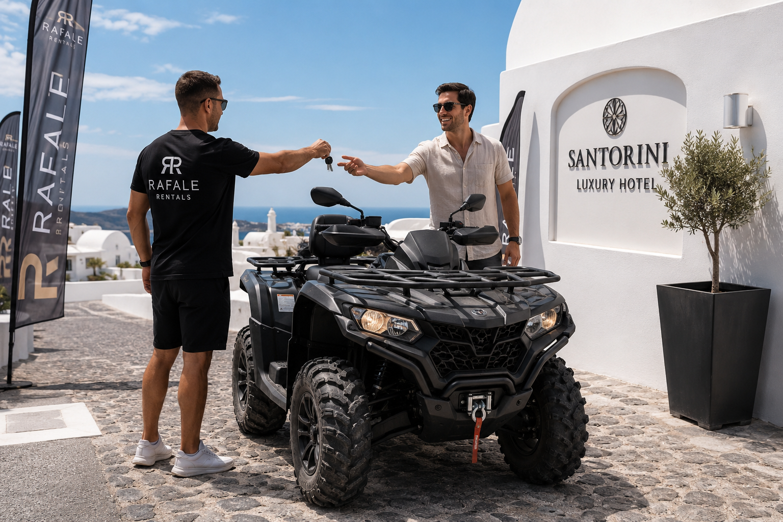 Santorini ATV rental delivered to a hotel in Santorini