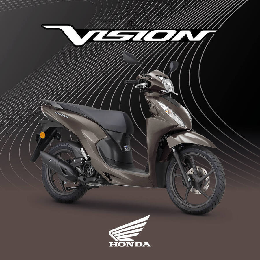 Brand new 2026 scooter model parked at Santorini caldera view with no deposit and free delivery options by santoriniatvrent.com.